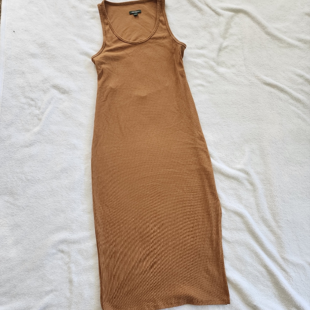 Tan Bodycon Midi Dress Minimalist